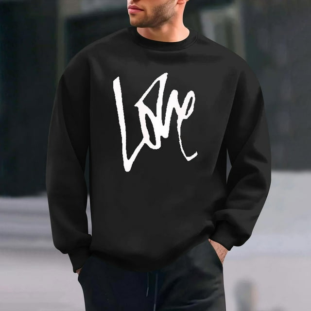 Amzcrzy Sudadera Para Hombre, Con Estampado De Corazones, Informal, De Manga Larga Y Cuello Redondo, Con Capucha, Color Negro, Xl