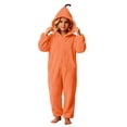 thumbnail image 6 of Halloween Kids' Hooded Pumpkin Costume, Plush Full-Zip Onesie with Pumpkin Calyx Hood, Side Pockets, Relaxed Fit for Dress‑Up & Themed Parties, 4-15 Years, Kids Halloween Costume Orange 14-15 Years, 6 of 7