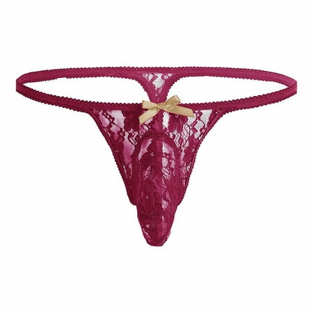 

Men Sexy Mesh Breathable Bow Big Pouch Lace G-String Thong Briefs Panties