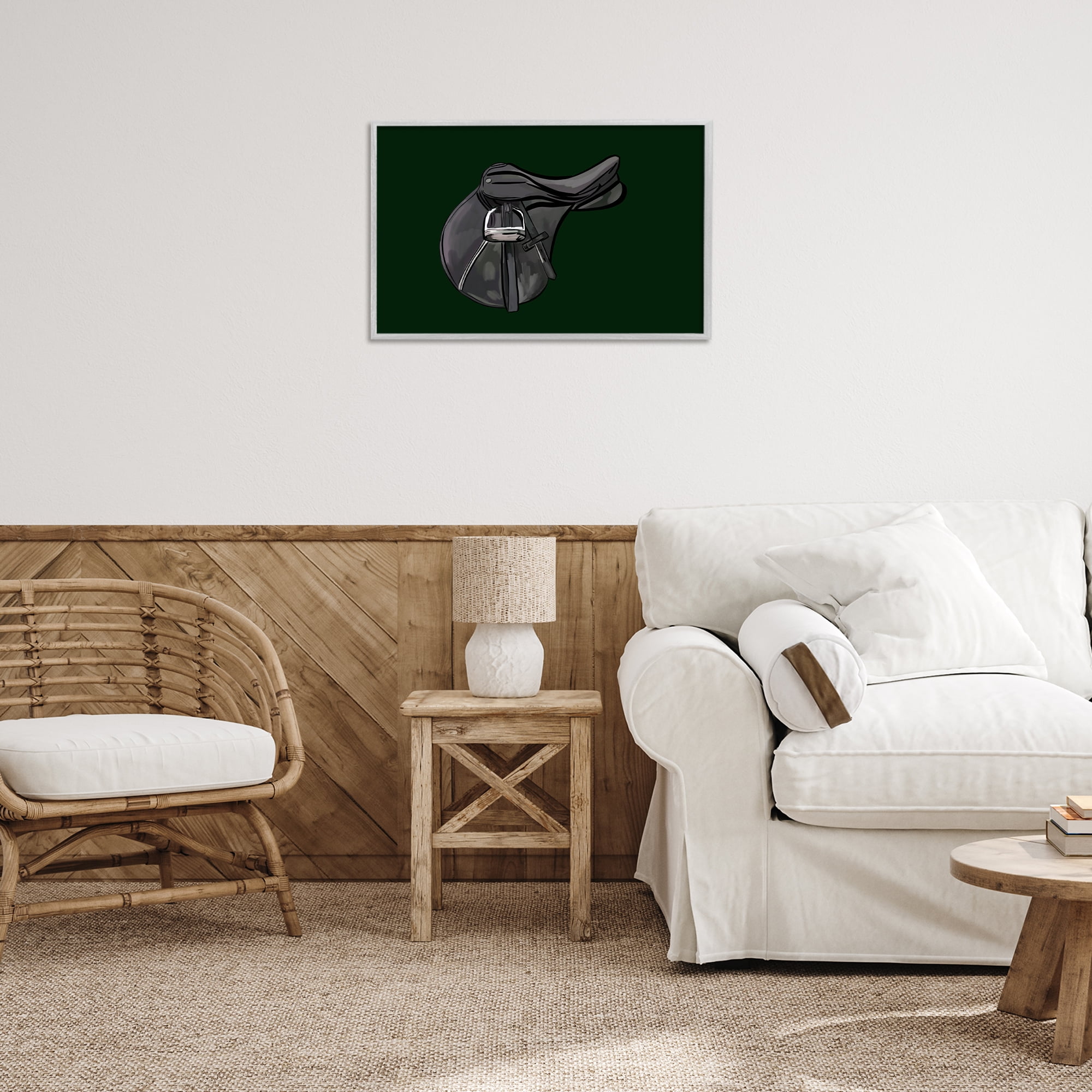 Stupell Industries Black Horse Saddle Abstract Painting Gray Framed Art Print Wall Art, 24 x 16