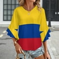 thumbnail image 3 of Flag Of Colombia Women's V-Neck Blouse With 3/4 Ruffled Bell Sleeves Casual Top Ladies Blouses, 3 of 7