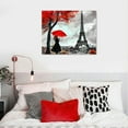 thumbnail image 5 of ERAPDAUR  Romantic Couple Walking in The Rain Eiffel Tower Red Tree Canvas Black and White Painting Wall Art Poster Modern Home Decor for Living Room Bedroom Ready to Hang 20x16in, 5 of 6