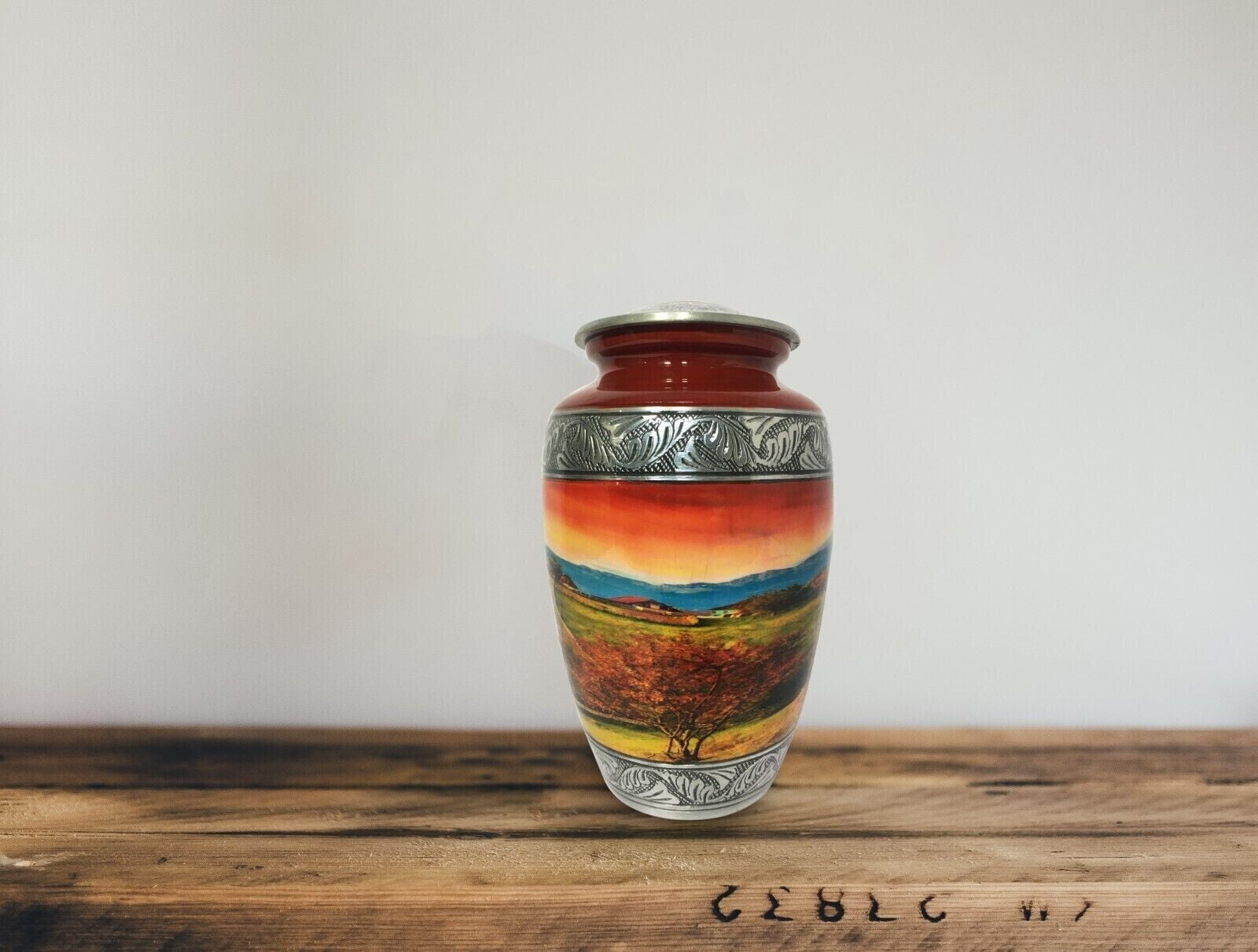 Red theme Cremation Urn Engraved Aluminium Funeral Burial Jar For Human And Pet Ashes Large size