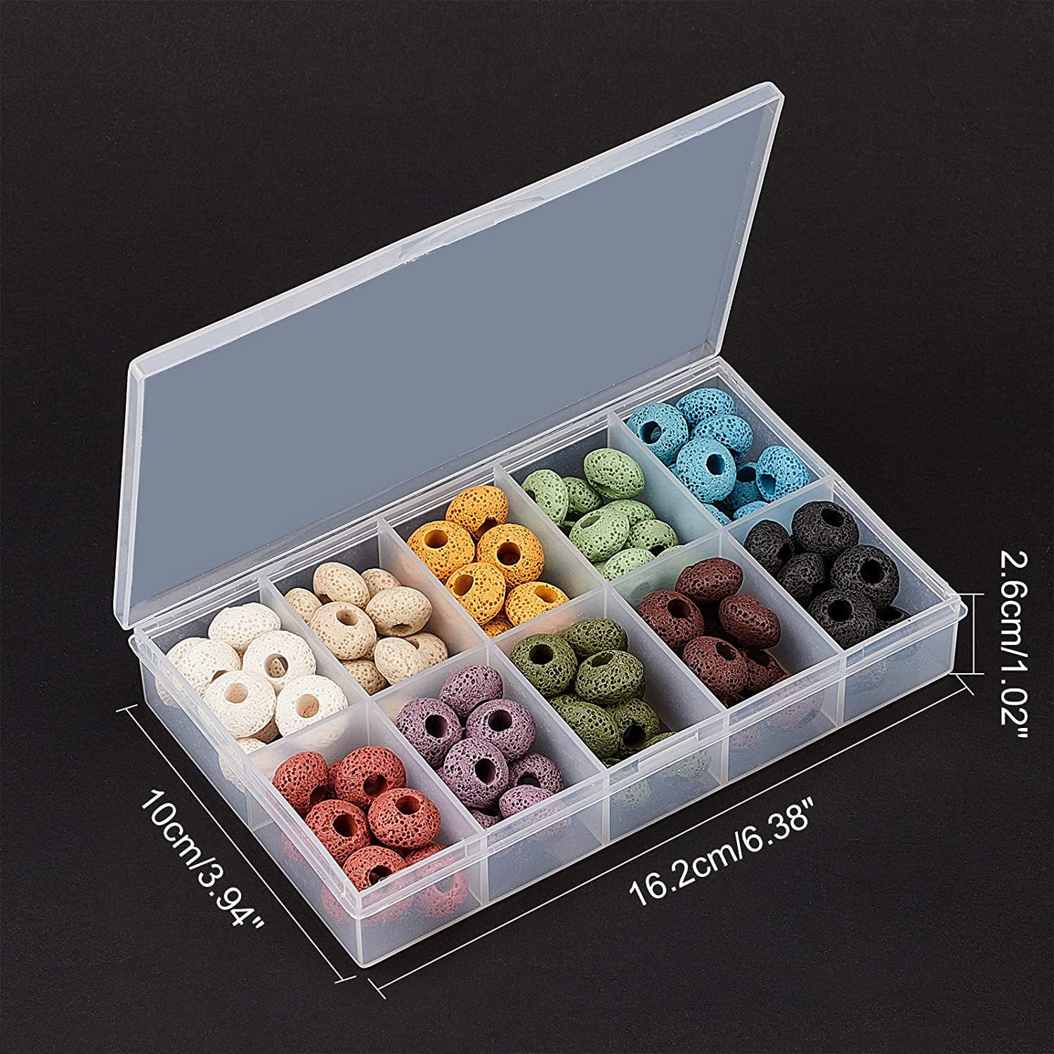 100 Pcs Natural Lava European Beads 10 Colors Flat Round Large Hole Beads Lava Stone Rock Loose Beads Volcanic Gemstone for Jewelry Making Colorful DIY