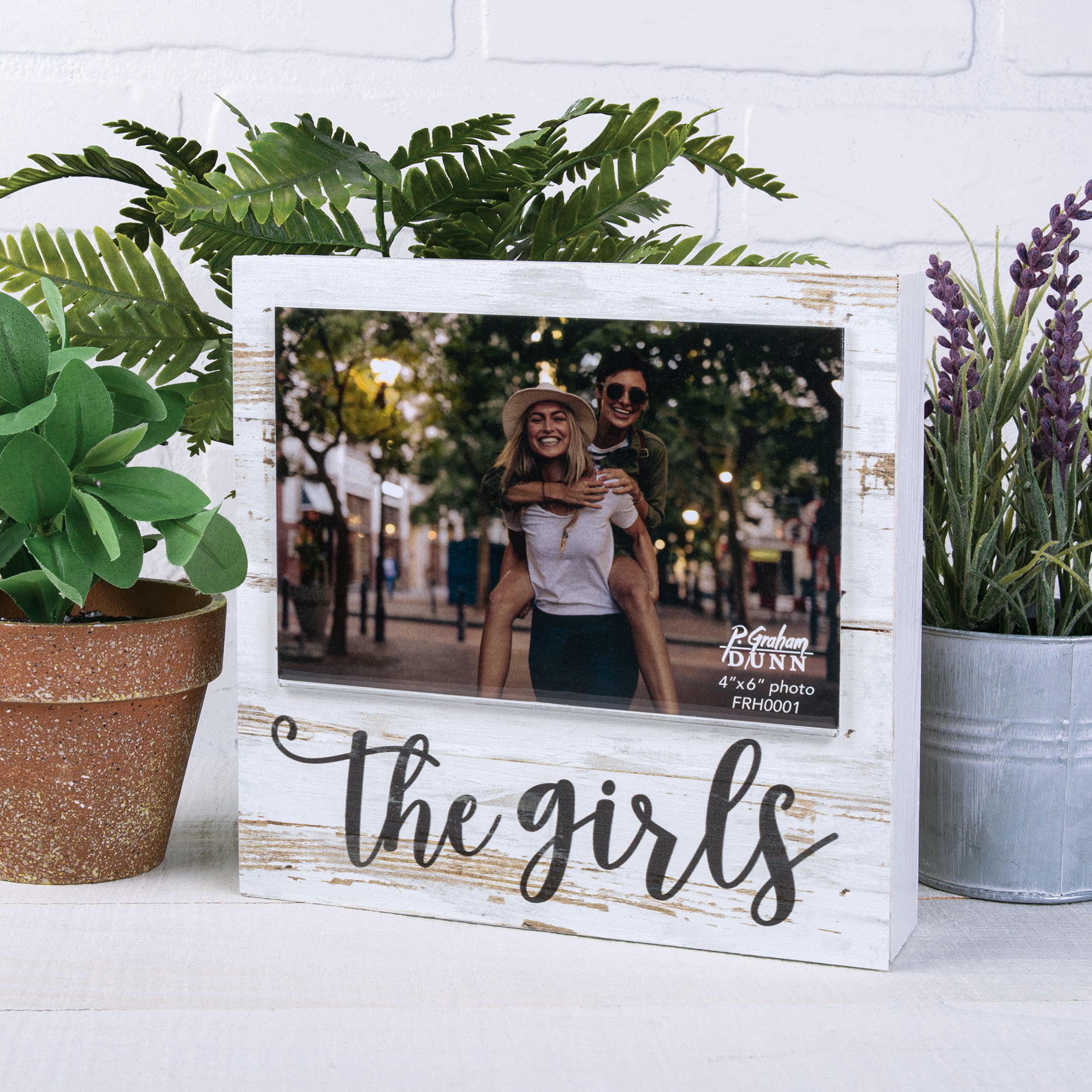 The Girls Natural Distressed 7 x 7 Wood Box Wall Photo Frame Plaque 