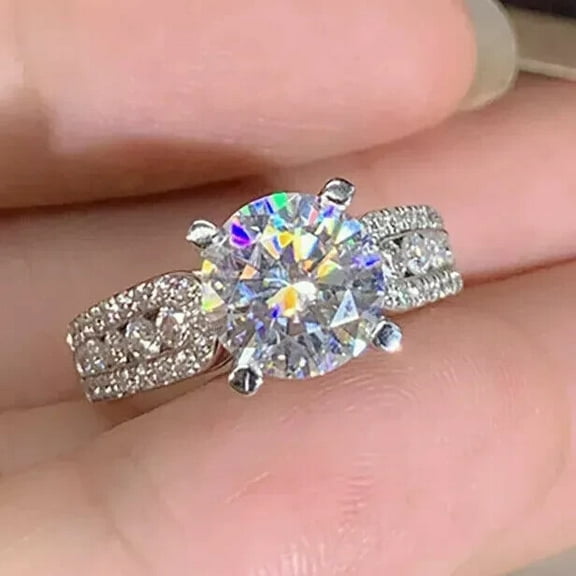 New Solitaire Wedding Ring 14k White Gold Plated Silver 2CT Round Cut VVS1/D Diamond