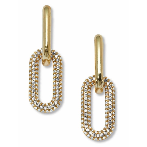 PalmBeach Jewelry Round Crystal Chain Link Goldtone Drop Earrings, 36x12mm