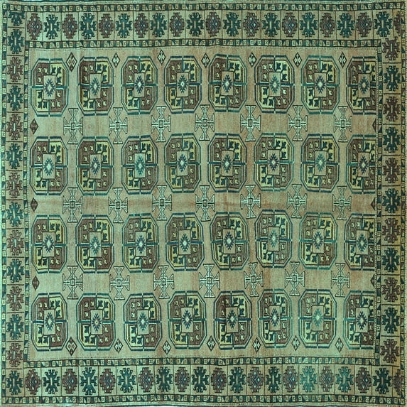 Ahgly Company Indoor Square Southwestern Turquoise Blue Country Area Rugs, 3' Square
