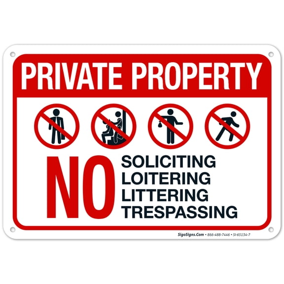 Private Property No Soliciting Loitering Littering Or Trespassing Sign,