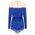 thumbnail image 2 of TiaoBug Womens Shiny Rhinestones Leotard Tassel Fringe Latin Jazz Modern Dance Performance Wear Blue XL, 2 of 5