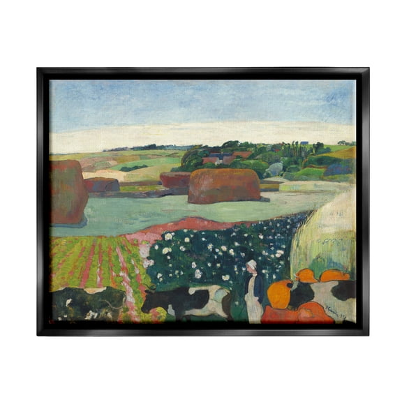 Stupell Haystacks In Brittany Gauguin Classic Landscape Painting Black Floater Framed Art Print Wall Art