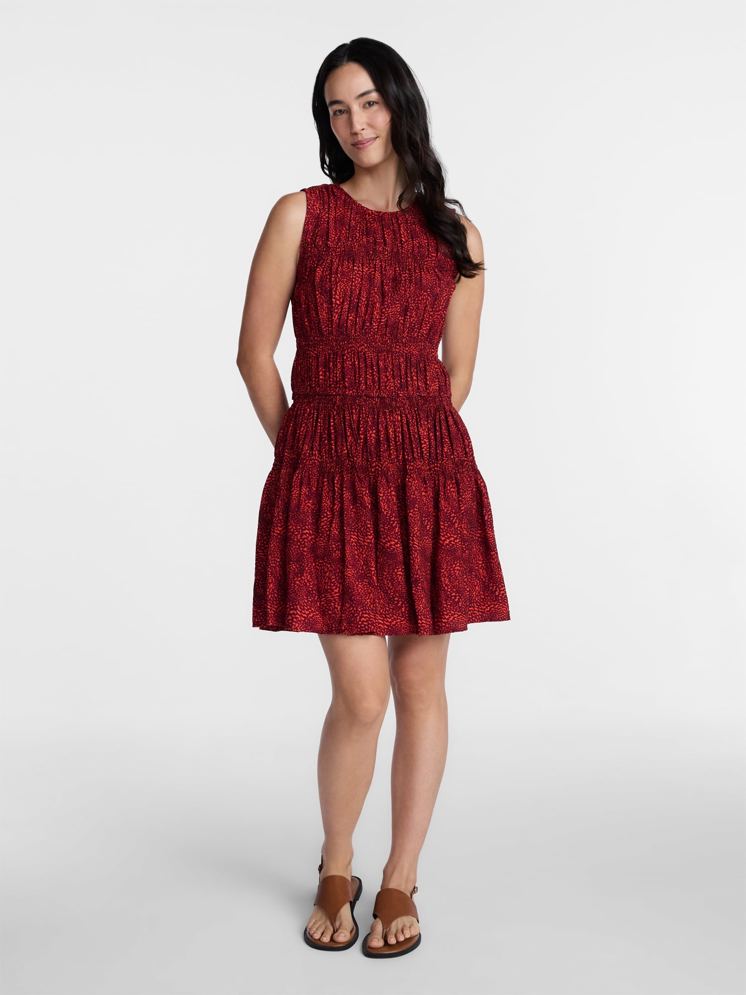 Time and Tru Women's Plus Size Smocked Sleeveless Mini Dress, Sizes 1X-4X