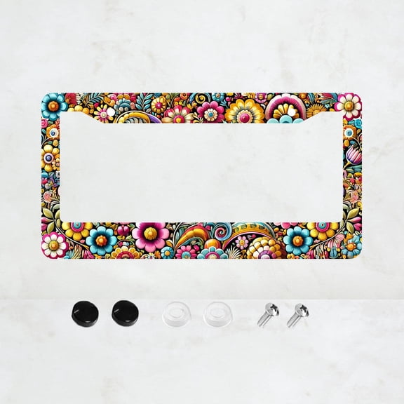Bohemia Style Flowers License Plate Prame Aluminum Rust-Proof Auto Parts License Plate Decorative Screws Fit Standard 2 Holes 1 U.S. License Plate, 12x 6 Inch