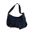 thumbnail image 2 of Bolso de hombro para mujer, estilo casual, bolso de mano de gran capacidad, estilo retro estético. Azul oscuro, 2 of 8