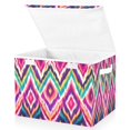thumbnail image 2 of 40L Lidded Home Storage Bins Foldable Storage Box with Handle for Home Bedroom Closet, Rainbow Ikat Printed, 2 of 7