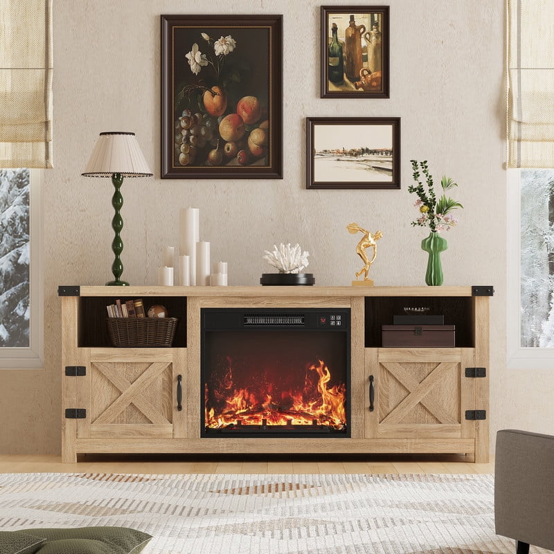 Furmax Entertainment Center With Electric Fireplace - TV Stand With Storage (Dark Brown)