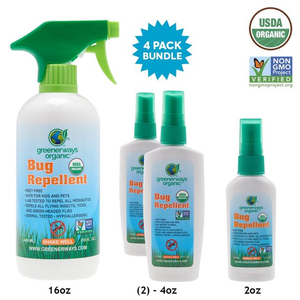 Greenerways Organic Insect Repellent Bug Spray Usda Organic Non Gmo Mosquito Repellent Best Natural Insect Repellent Repellant 4 Pack Deal 1 2oz 2 4oz 1 16oz Msrp 23 98 Walmart Com Walmart Com Greenerways Organic Insect Repellent Bug Spray Usda Organic Non Gmo Mosquito Repellent Best Natural Insect Repellent Repellant 4 Pack Deal 1 2oz 2 4oz 1 16oz Msrp 23 98 Walmart Com Walmart Com
