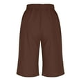 thumbnail image 4 of Sakmal Brown Women's Shorts Bermuda Knee Length Cotton Linen High Waisted Solid Shorts with Pockets, 4 of 9