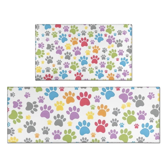 White Dog Paw Footprint Kitchen Rugs Sets Of 2,Anti Fatigue Kitchen Mat Rugs Non Slip Washable,Decorative Kitchen Floor Mats for Kitchen,Sink,Laundry,17"x30" 17"x47"