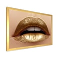 thumbnail image 2 of Designart 'Close Up of Woman Plump Lips With Golden Lipstick' Modern Framed Art Print, 2 of 4