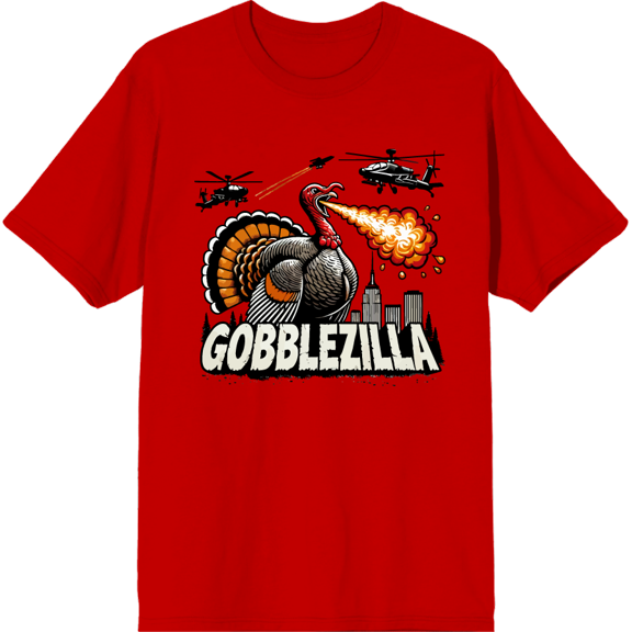 Turkey Gobblezilla Adult Red Crew Neck Short Sleeve Tee-Medium