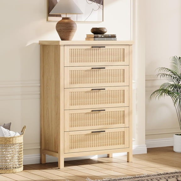 Fluted 5-Drawer Dresser - 45" Tall Wooden Storage Chest for Bedroom/Closet