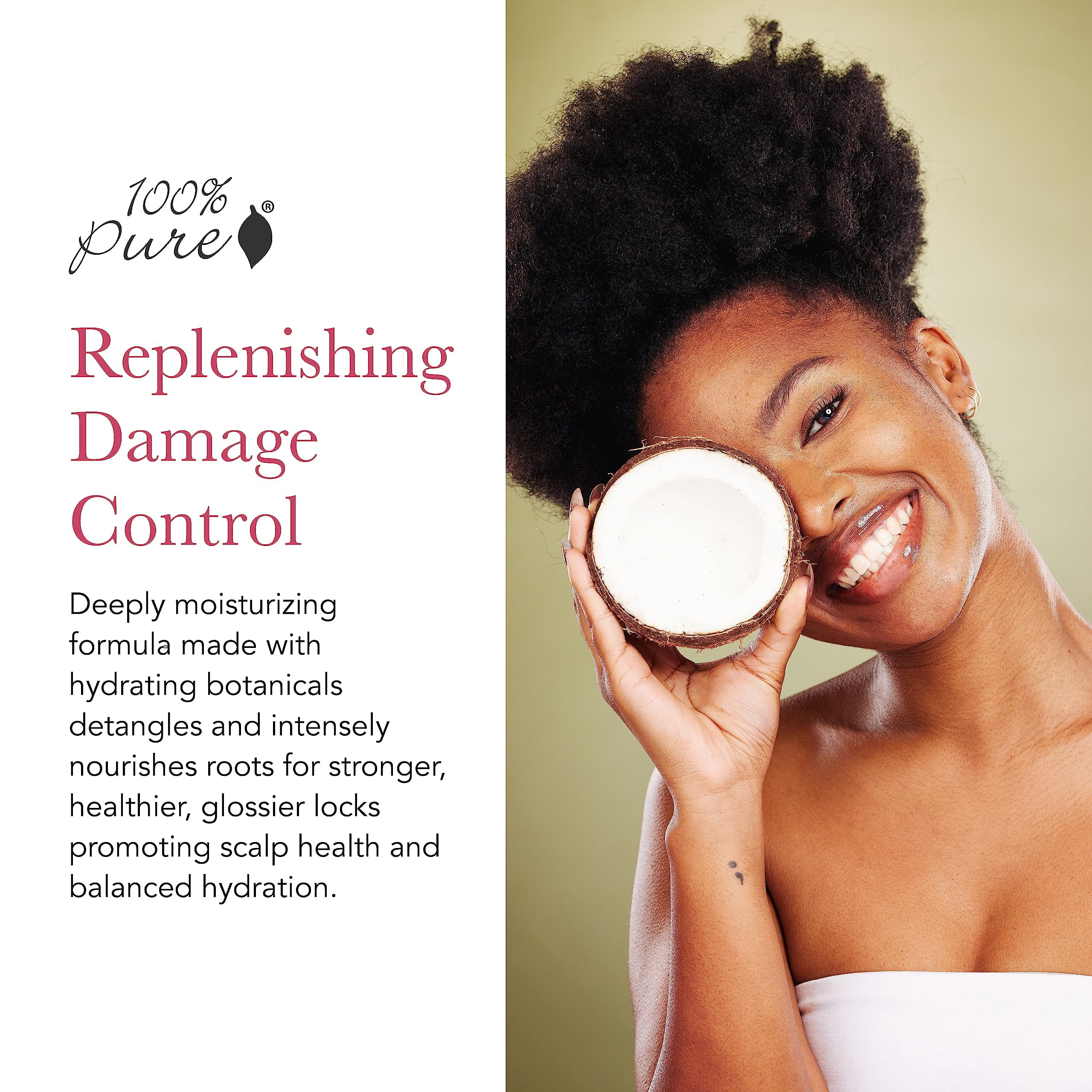 100% PURE Honey & Virgin Coconut Restorative Conditioner Moisturizer & Repair Replenishing Nutrient Boost for Dry Damaged Hair, Promotes Healthy Growth for Women & Men - Sulfate Free - 8 Fl Oz