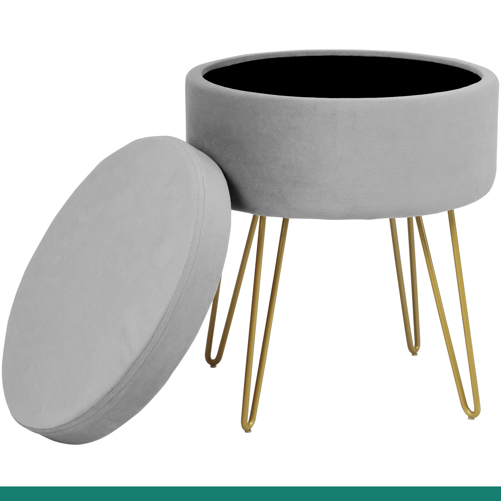 YITAHOME Round Velvet Storage Ottoman & Tray Top Coffee Table, Gray