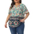 thumbnail image 2 of DARING DIVA Women's Plus Keyhole Ruffle Boho Floral Top 1X Beige, 2 of 6