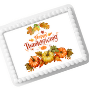 Happy Thanksgiving Pumpkins and Fall Leaves Edible Photo Image Cake Decoration Topper