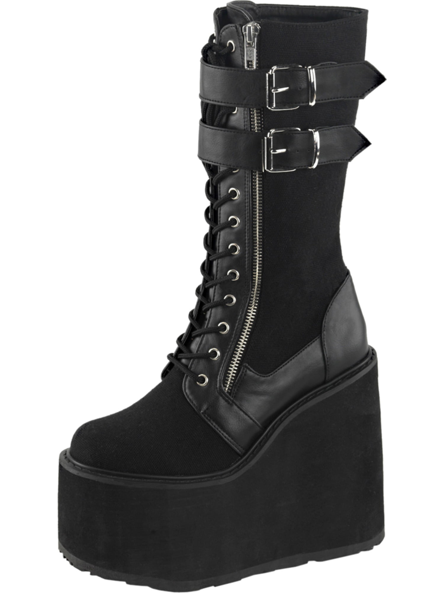 Demonia - Womens Lace Up Wedges Knee High Boots Black Platform Shoes 5 ...