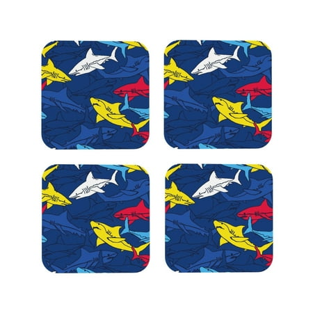 

Tideii Cartoon Shark for Leather Coasters 4 Pieces Anti-fouling and Anti-scalding Decorative Coasters Suitable for Restaurants Kitchens Coffee Shops-Square