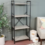 Sunnydaze 4-Tier Freestanding Industrial Bookshelf For Living Room - Black Pipe Style Frame with Wood Veneer Shelves - Oak Gray