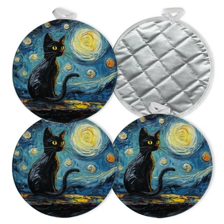 

4 PCS Pot Holders for Kitchen Potholders Sets with Hook for Oven Cooking Baking Black Cat Gazing At The Painted Stars