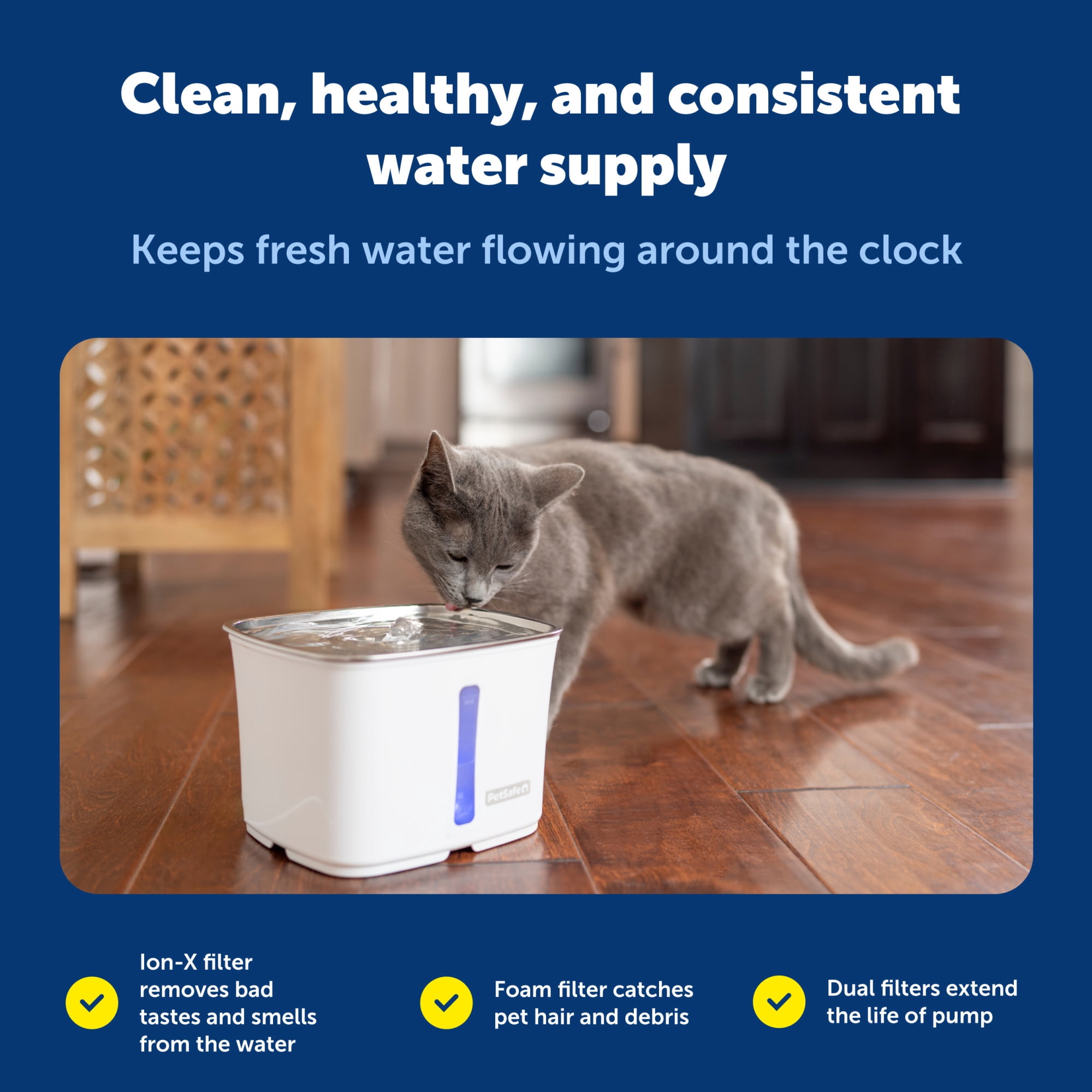 PetSafe Viva Cat Water Fountain 64oz, Stainless-Steel Bowl, Whisper Quiet Pump