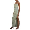 thumbnail image 5 of Franhais Women Wrapped Dress, Sleeveless Off Shoulder Solid Color Pleated Casual Club Dress, 5 of 6