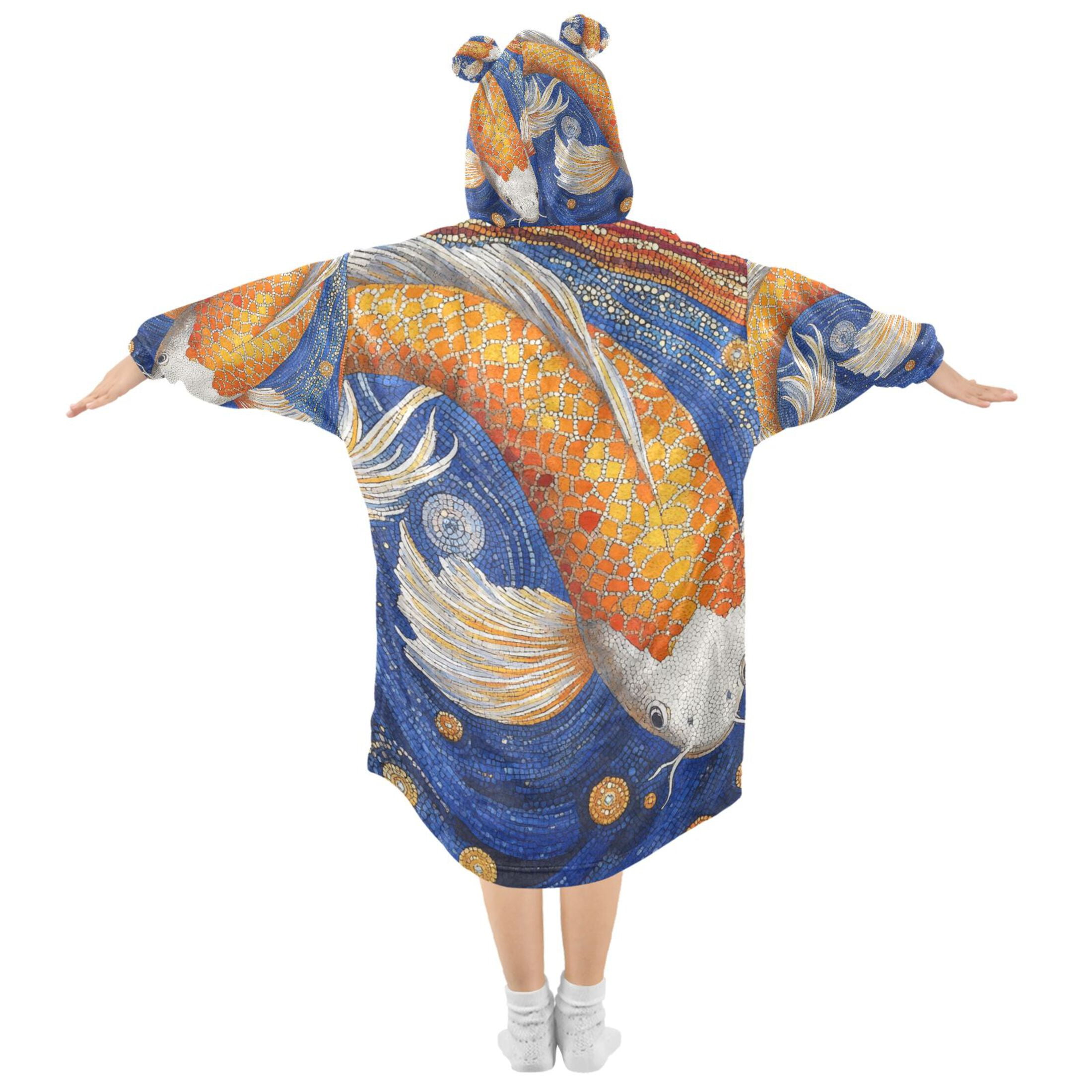 YAZAOO Kids Wearable Blanket Hoodie Warm and Cozy Cosmic Koi Flannel Sweatshirt