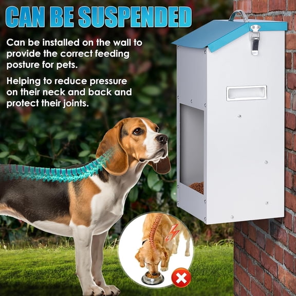 Automatic Cat Feeder Outdoor 59 Cups 14L Gravity Pet Food Dispenser Galvanized Steel Station for Cats Dogs