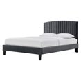 thumbnail image 1 of Platform Bed Frame, Full Size, Charcoal Grey Gray, Velvet, Modern Contemporary, Bedroom Master Guest Suite Room, 1 of 9