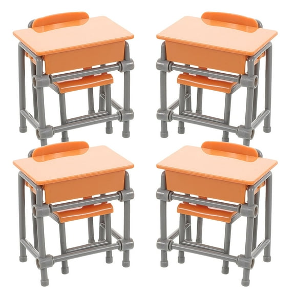 MLINS 4 Sets Miniature Desk and Chair Dollhouse Classroom Accessories Miniature School Room Decor Realistic Mini School Furniture Set