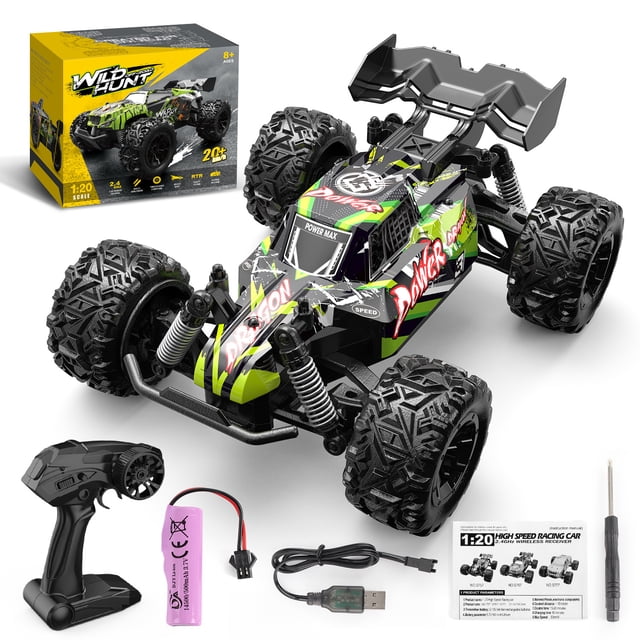 Green 1:20 Scale RC Off-Road Car with Drifting & Climbing Functions - Durable PVC Remote Control Vehicle for Kids 7-14, Interactive Toy Promoting Hand-Eye Coordination & Intelligence Development, 3C