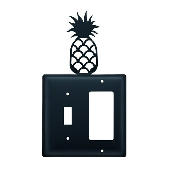 1 Switch and 1 GFI Outlet Cover with Metal Pineapple Accent, Black