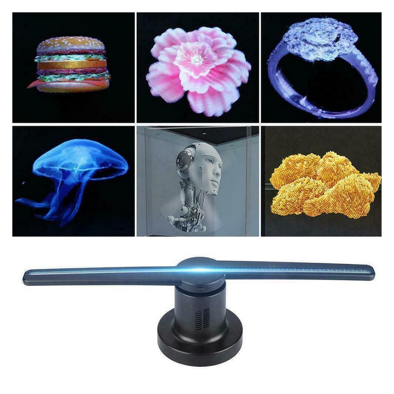 3D Hologram, 3D Hologram Projector LED Fan Light Wifi Sign Advertising Display Holographic Imaging Lamp Player Remote Support Video Ideal Advertising Tool
