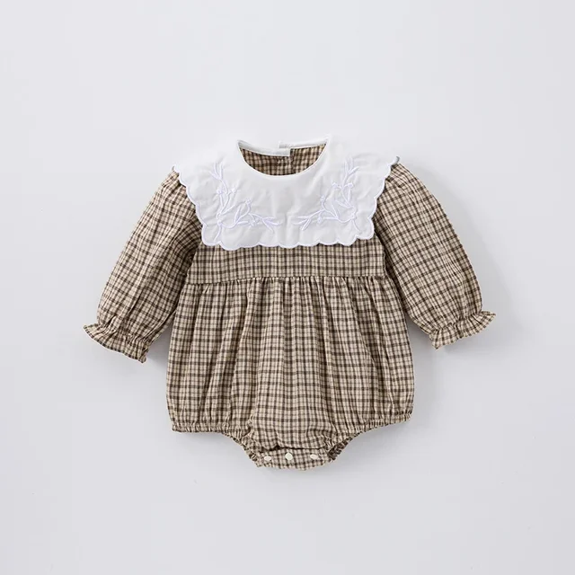 Body coreano de primavera para niñas pequeñas, ropa bonita a cuadros con solapa grande, ropa de una pieza para hermanas, vestido de princesa para niñas