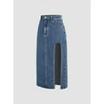 thumbnail image 2 of Denim Midi Skirt with Slit, 2 of 8