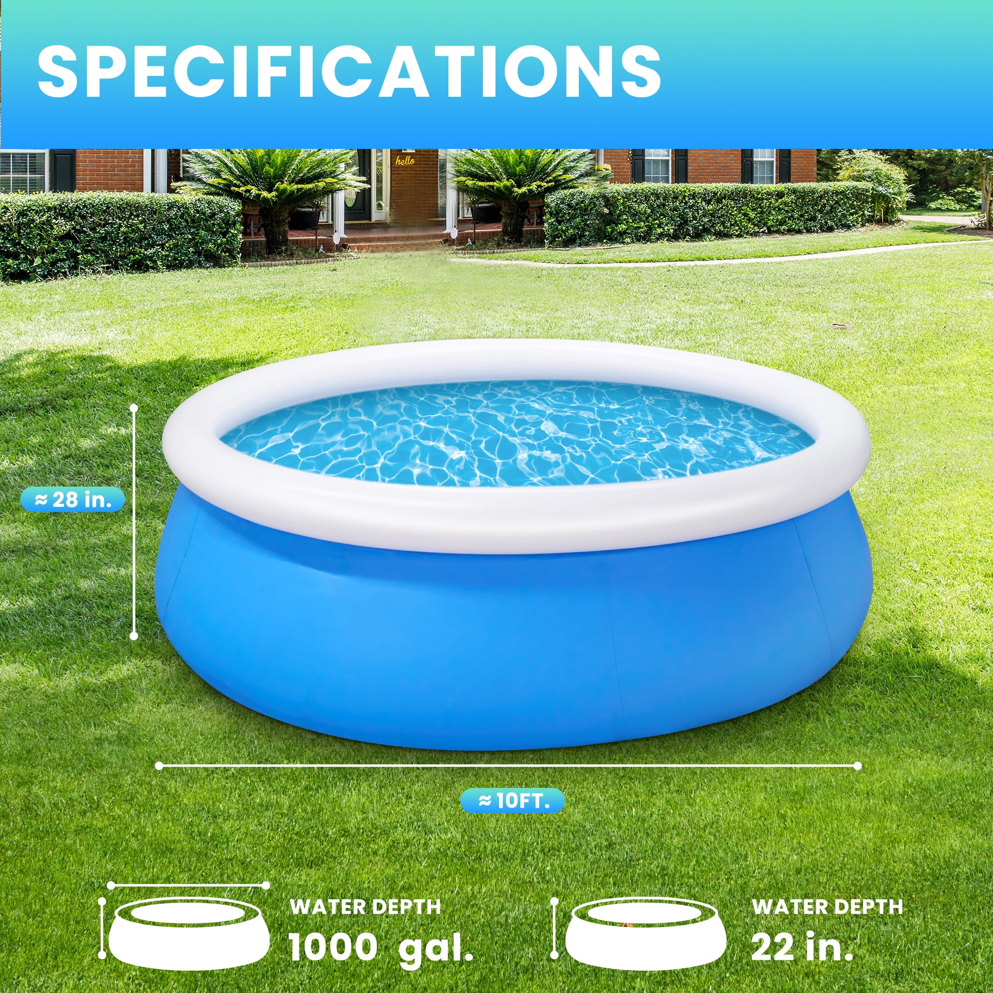 Mousport 10ft x 30in Round Inflatable Swimming Pool with Filter – Blue Fast Set Family Pool for Backyard Outdoor Summer Use