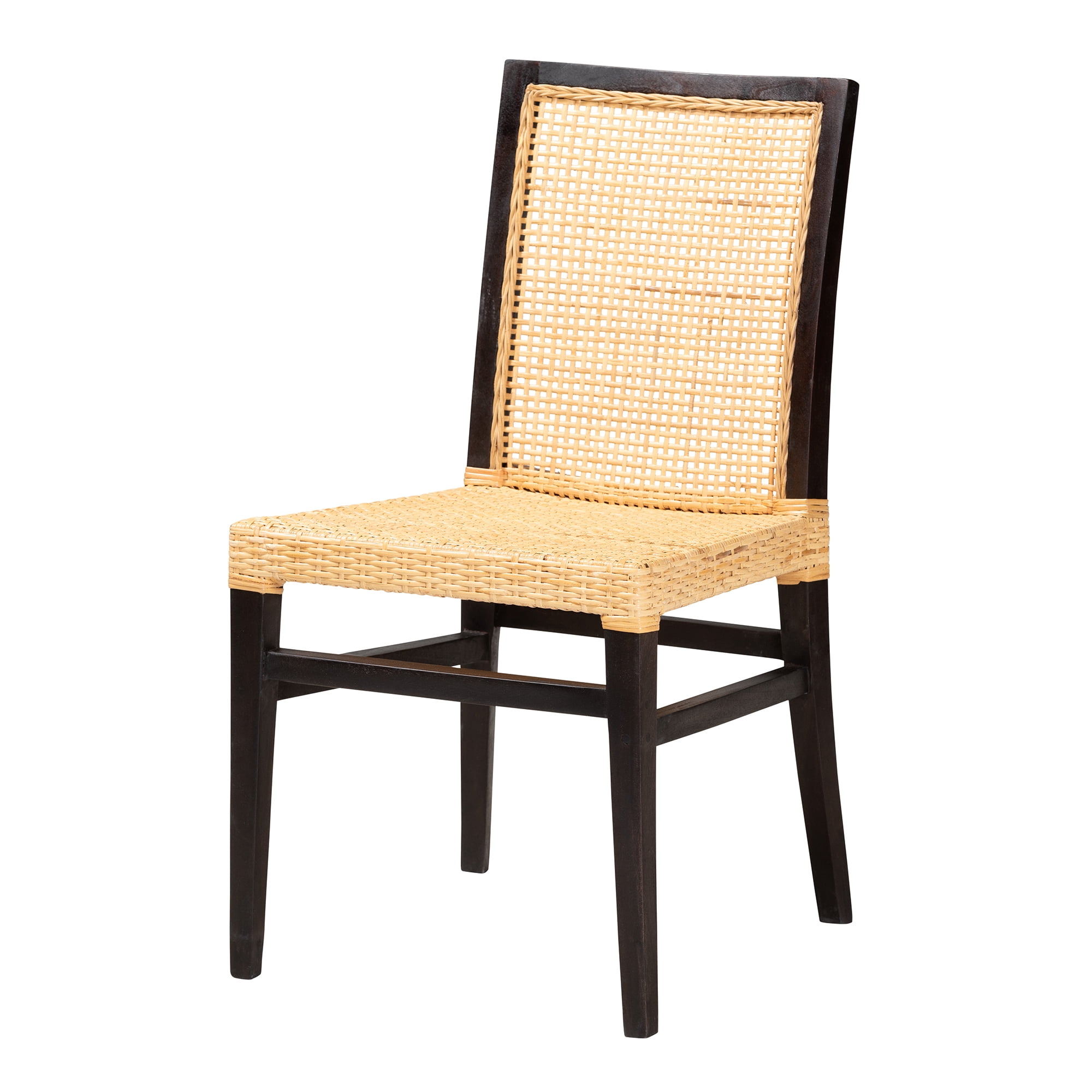 bali & pari Lingga Rattan and Mahogany wood BOHO Dining Chair, Natural Brown