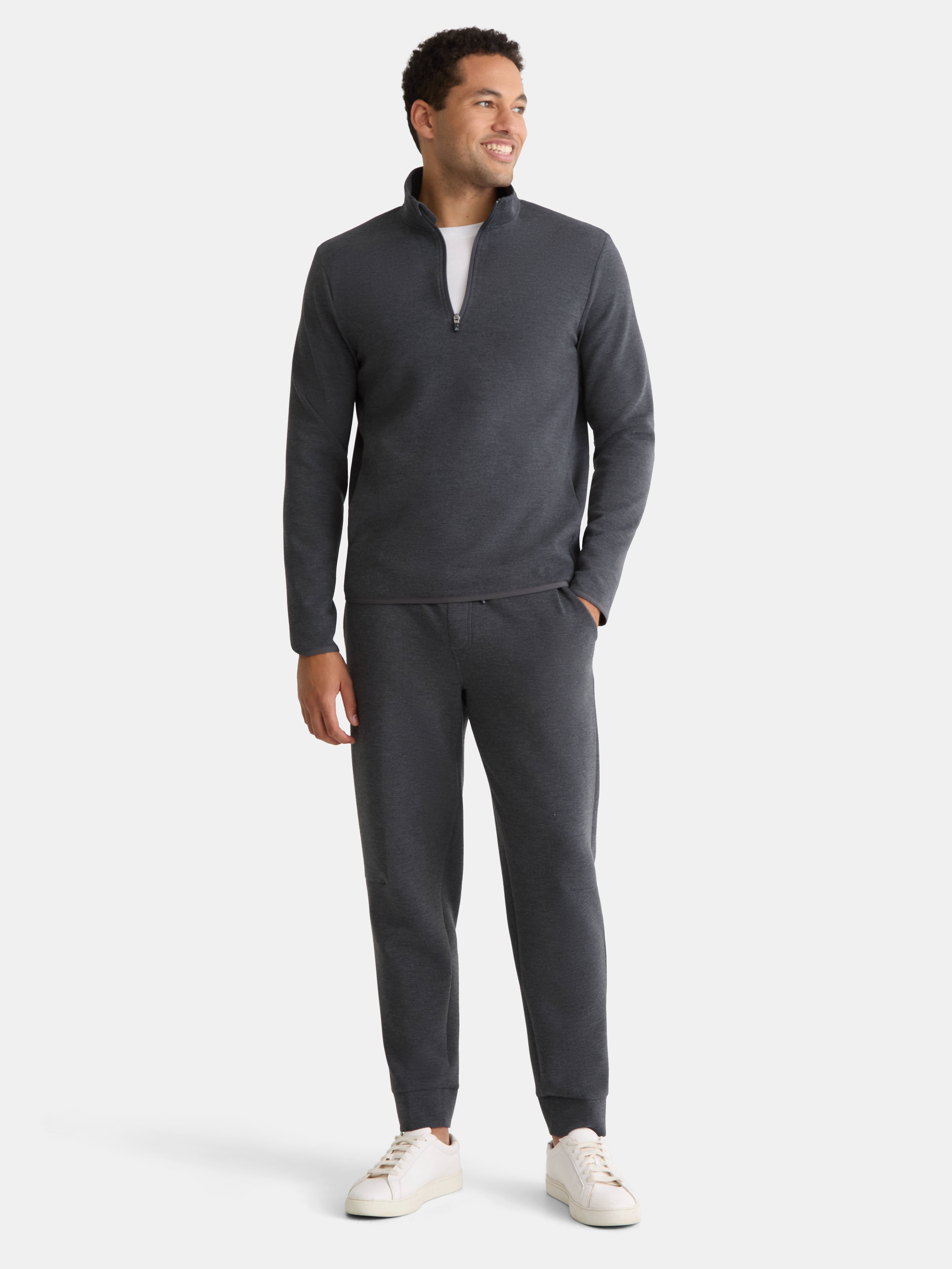 Athletic Works Men's and Big Men's Fusion Double Knit Quarter Zip Sweatshirt Jacket, Sizes S-3XL