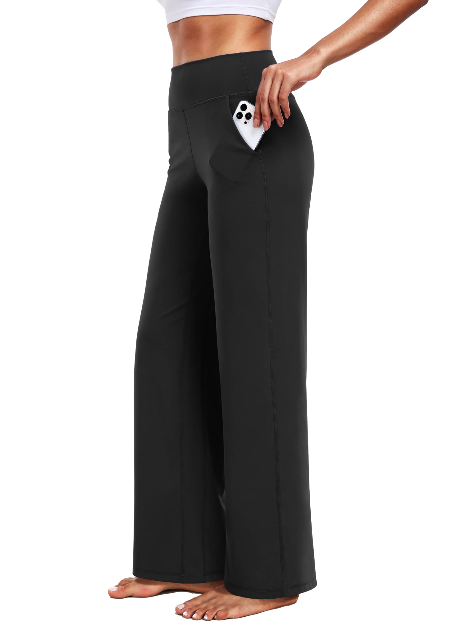 NELEUS ButterSoftFlex Womens Wide Leg Pants Athletic Yoga Legging Casual Sweatpants with Side Pockets,Black,US Size XL