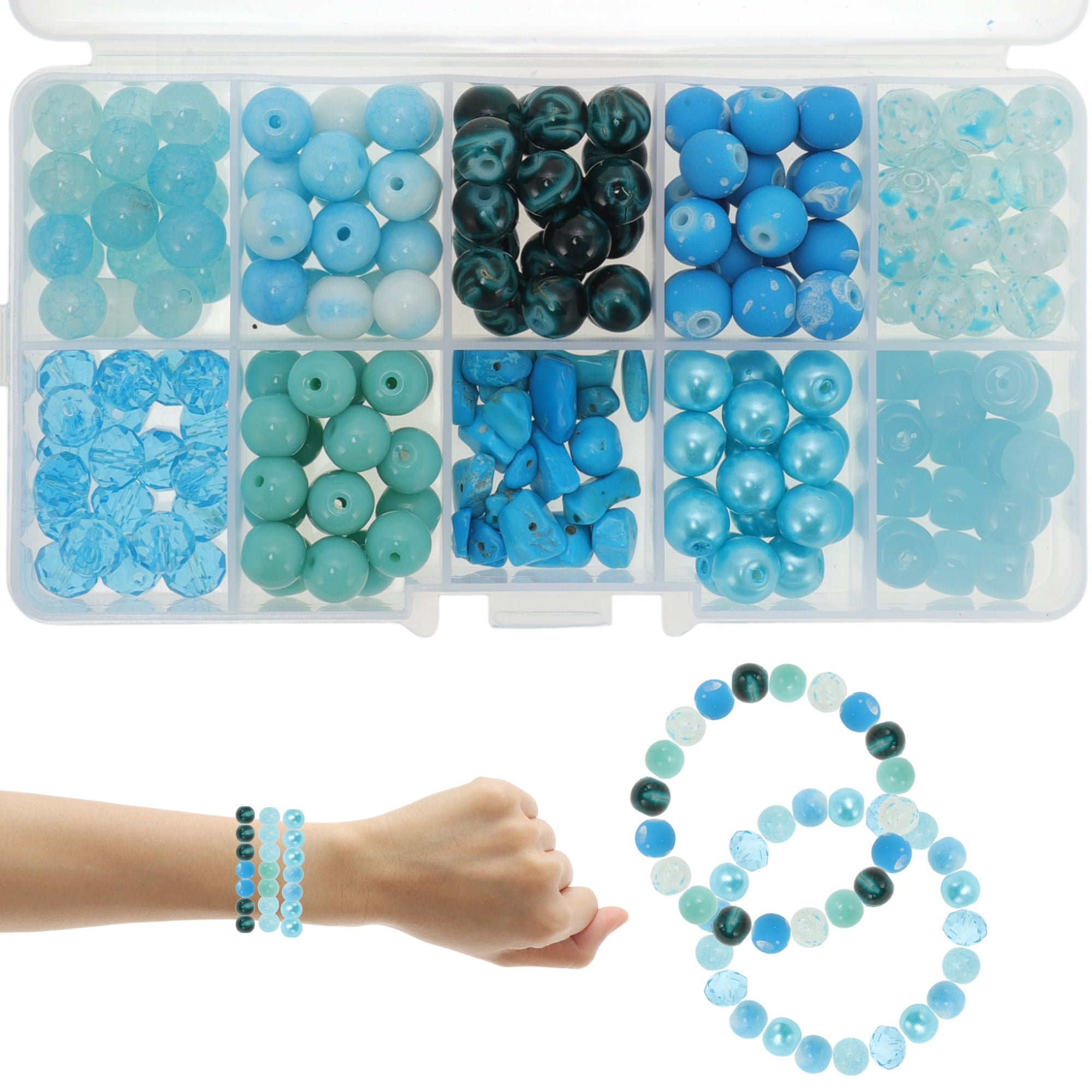 Unique Bargains 8mm Round Glass Beads for Bracelets, 200 Pcs for Jewelry Making Lake Blue